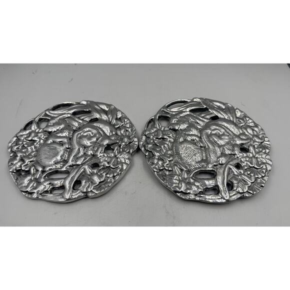 Arthur Court Other - Set of 2 Vintage Arthur Court Bunny Trivet: 1995 Cast Aluminum Floral Design
